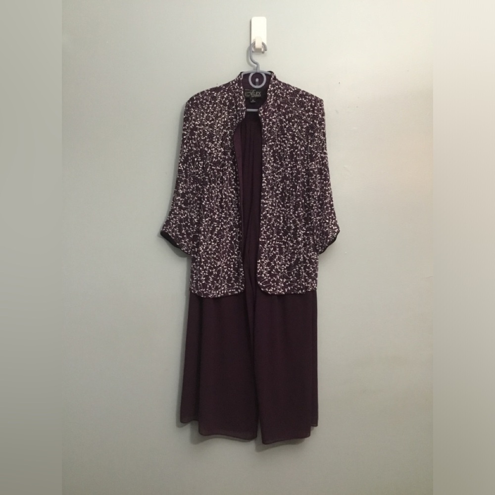 Two-Piece Plum Dress with Printed Jacket